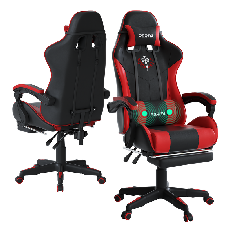 Load image into Gallery viewer, PORIYA Gaming Office Chairs 2-Points Massage Racing RGB LED Leather w/ Footrest