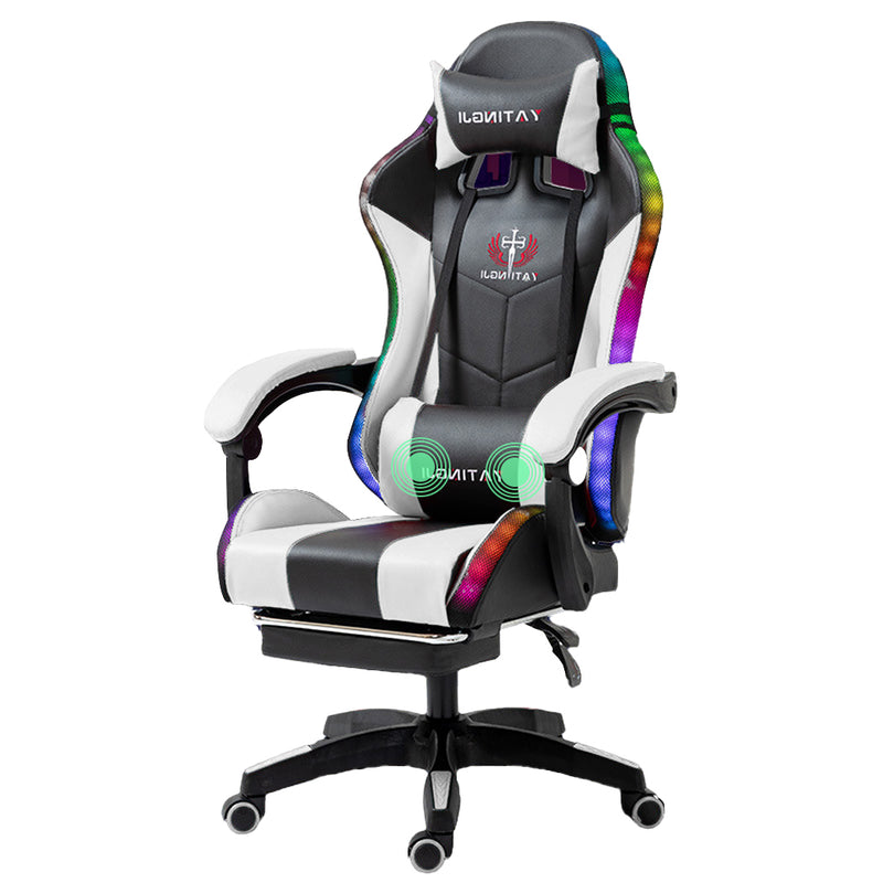 Load image into Gallery viewer, PORIYA Gaming Office Chairs 2-Points Massage Racing RGB LED Leather w/ Footrest