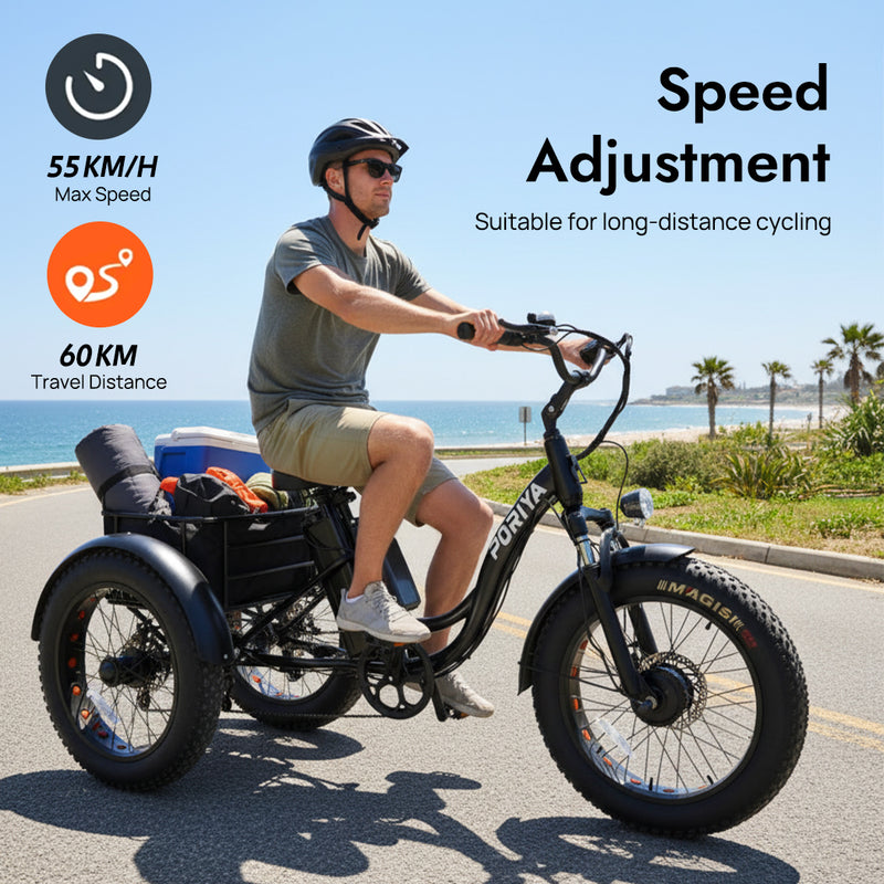 Load image into Gallery viewer, PORIYA 1500W Electric Tricycle escooter Urban City Bicycle Rechargeable 20" Fat Tyre