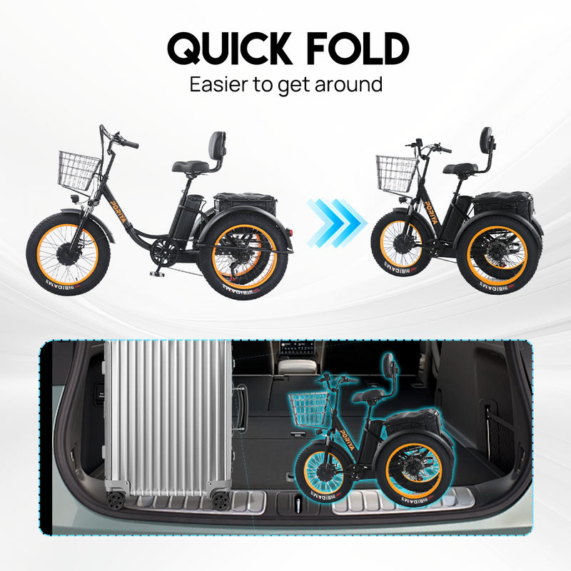 Load image into Gallery viewer, PORIYA 20" Foldable Electric Tricycle 1500W Fat Tire 3 Wheel Bike 55km/h E-Trike 60km