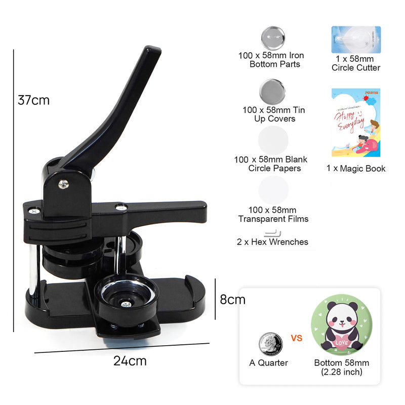 Load image into Gallery viewer, PORIYA 3-in-1 Button Maker Machine 25/32/58mm Pin Badge Maker 300 Button Parts