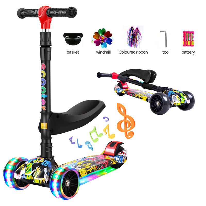 Load image into Gallery viewer, PORIYA Foldable Kids Scooter Adjustable Height Flashing LED Lights 3 Wheels Kick Push