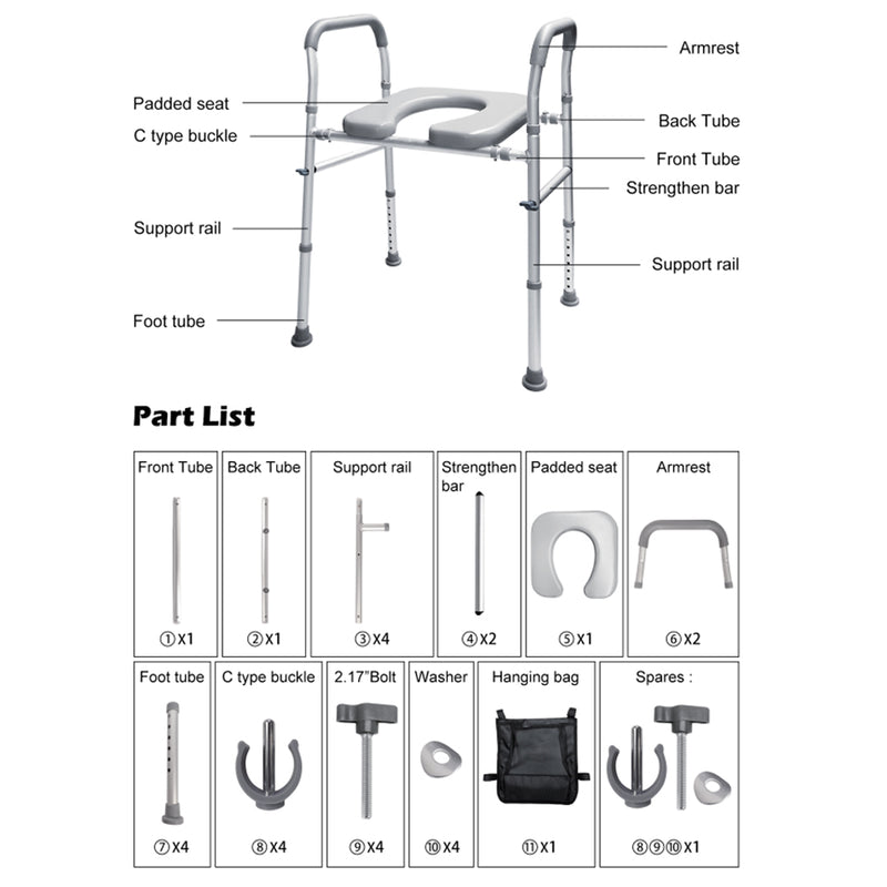 Load image into Gallery viewer, PORIYA Raised Toilet Seat 17"-24" 450 lbs Universal Toilet Riser for Elderly