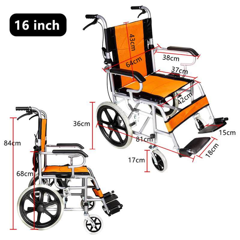 Load image into Gallery viewer, 16" Foldable Wheelchair Park Brakes Lightweight Soft for Elderly and Disabled