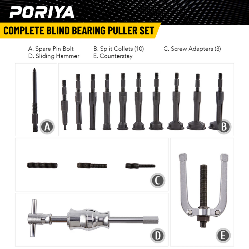 Load image into Gallery viewer, PORIYA 16PCS Blind Hole Pilot Internal Extractor Remover Bearing Puller Set with Case