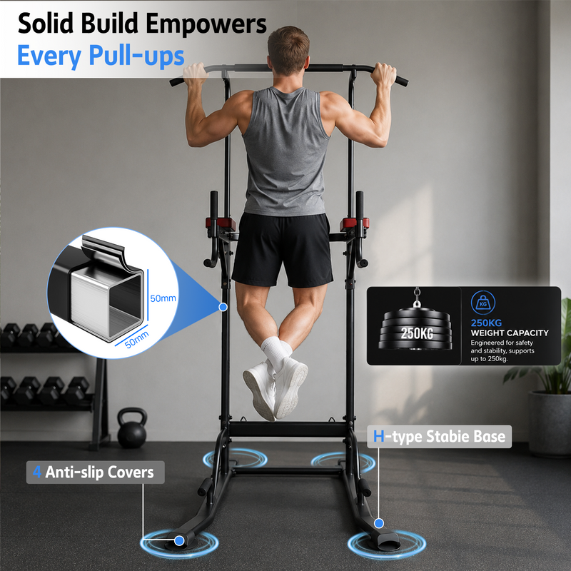 Load image into Gallery viewer, PORIYA Foldable Power Tower Chin Up Station Push Pull Up Bar Knee Raise Weight Dip Gym