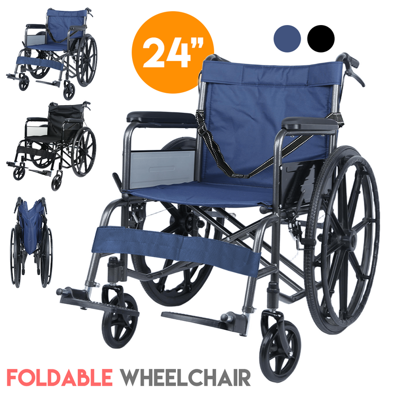Load image into Gallery viewer, 24 Inch Wheelchair Manual Folding Wheel Chair Portable Foldable for Elderly