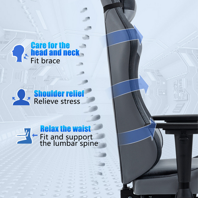 Load image into Gallery viewer, Technology Fabric Gaming Chair Racing Massage Leather Computer Seat Footrest