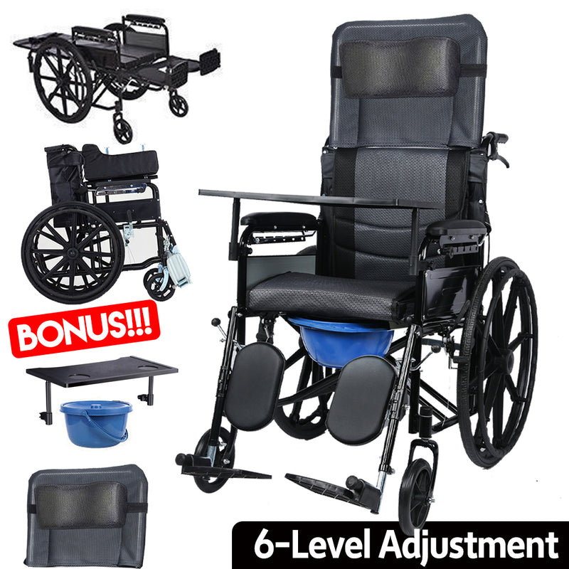 Load image into Gallery viewer, PORIYA 24" Lightweight Foldable Wheelchair 6-Level Recline w/ Dining table Safety Belt