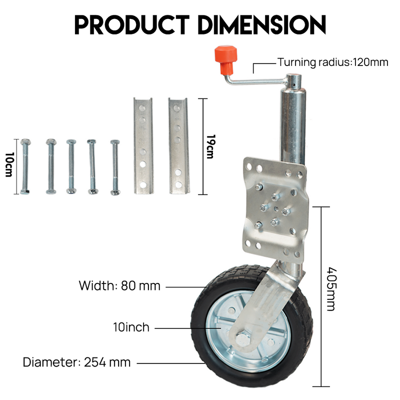 Load image into Gallery viewer, PORIYA 6'' 8'' 10" Jockey Wheel Swing Up Solid Wheel 1000kg Caravan Boat Trailer