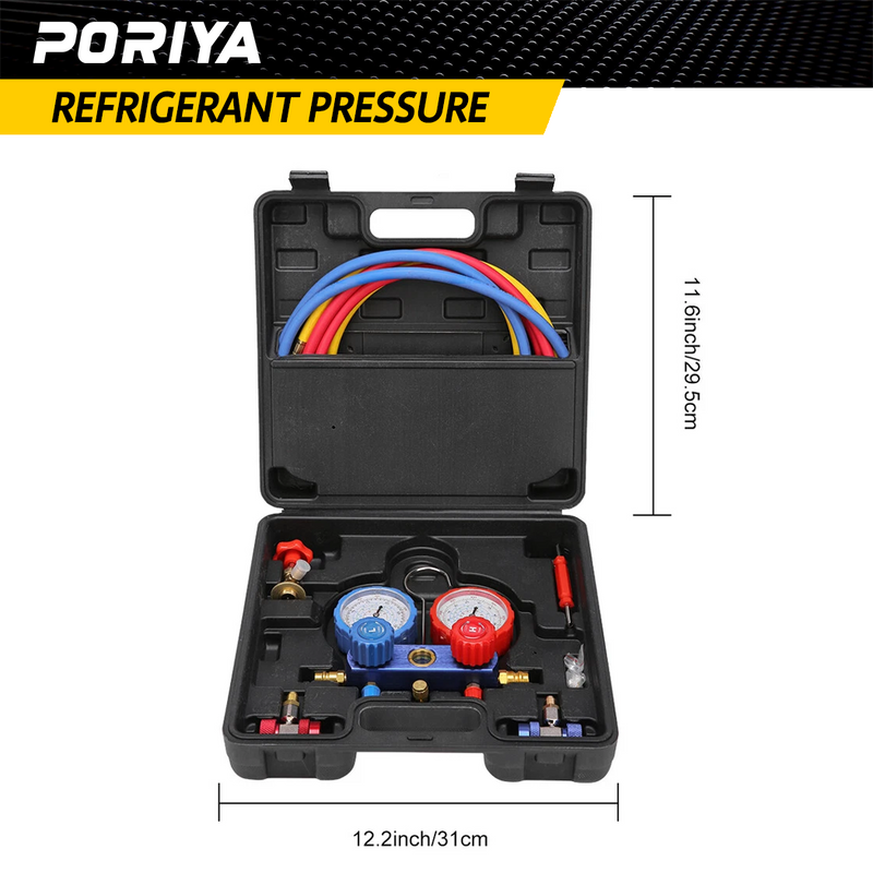 Load image into Gallery viewer, PORIYA Air Conditioner A/C Refrigeration Tools Kit Manifold Gauge Set 5 Feet R134A R12
