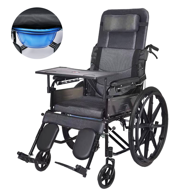 Load image into Gallery viewer, PORIYA 24" Lightweight Foldable Wheelchair 6-Level Recline w/ Dining table Safety Belt