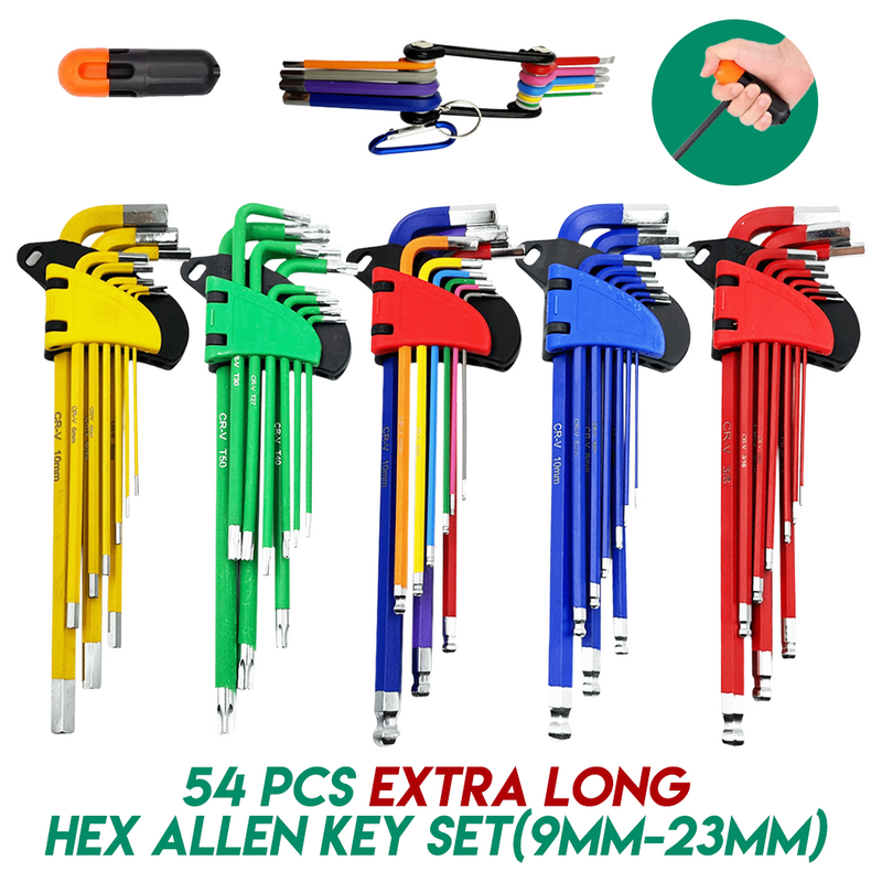 Load image into Gallery viewer, PORIYA 54 PCS Extra Long Arm Wrench Allen Key Hex Set Metric + Imperial + Torx Key
