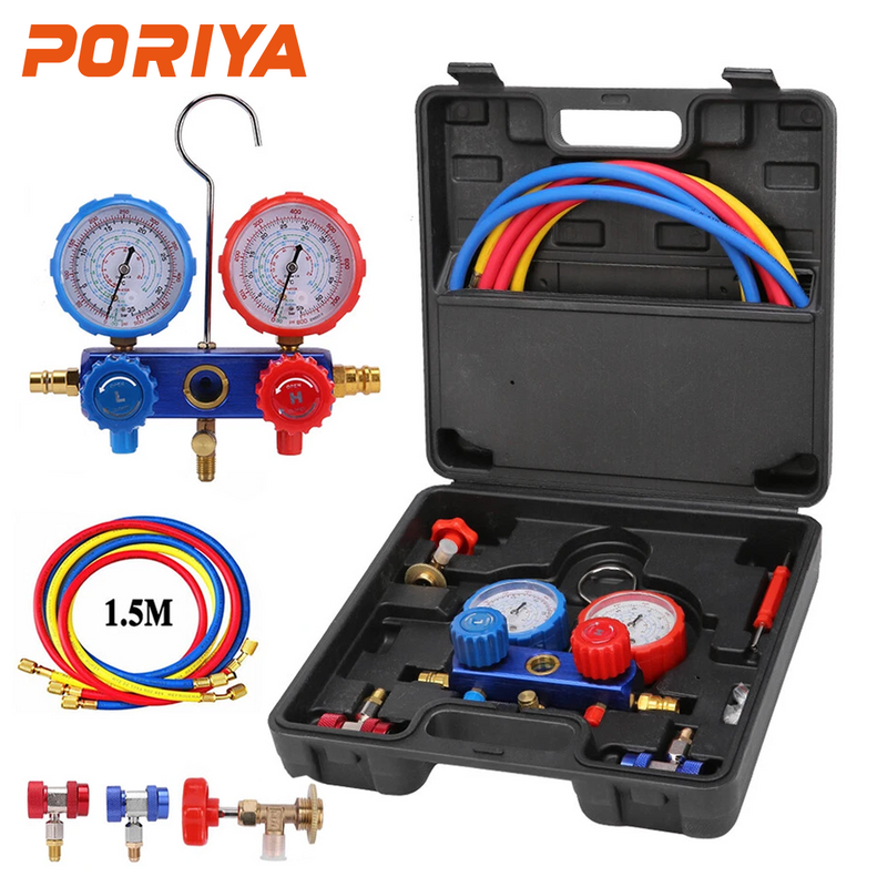 Load image into Gallery viewer, PORIYA Air Conditioner A/C Refrigeration Tools Kit Manifold Gauge Set 5 Feet R134A R12