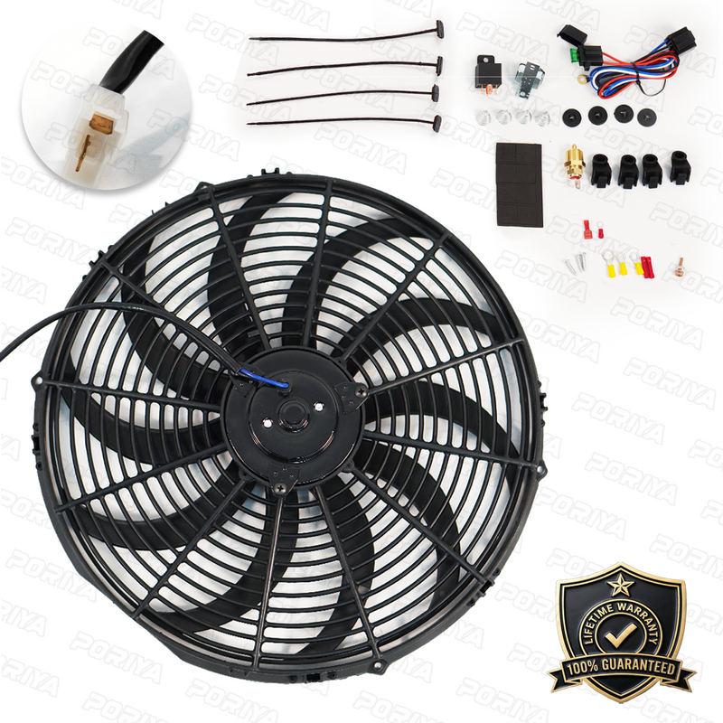 Load image into Gallery viewer, PORIYA 10'' 12" 16" 12V 80W/120W Electric Cooling Radiator Thermo Fan PULL PUSH NEW