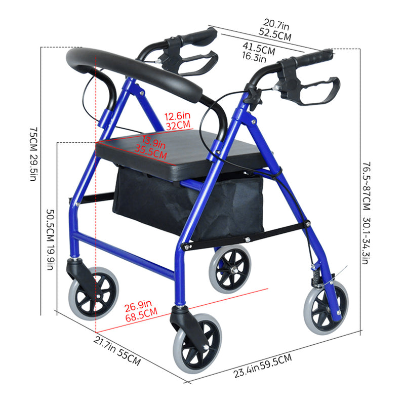 Load image into Gallery viewer, Classic Rollator Walker Lightweight Folding Mobility Walking Rollator Walker