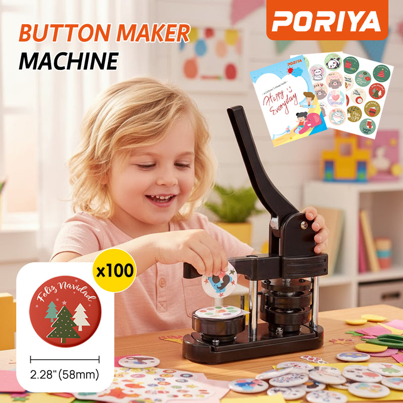Load image into Gallery viewer, PORIYA 3-in-1 Button Maker Machine 25/32/58mm Pin Badge Maker 300 Button Parts