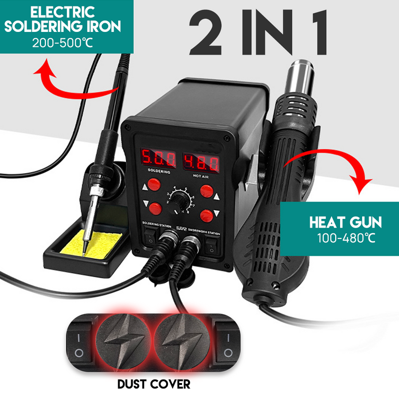 Load image into Gallery viewer, PORIYA 700W Solder Rework Station 2 in 1 Soldering Iron Kit Hot Air Heat Gun station