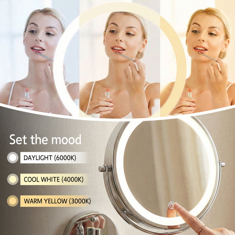 Load image into Gallery viewer, PORIYA 8" Makeup Mirror 1X/10X Magnifying 360° Rotate Extendable Mirror 54 LEDs Mirror
