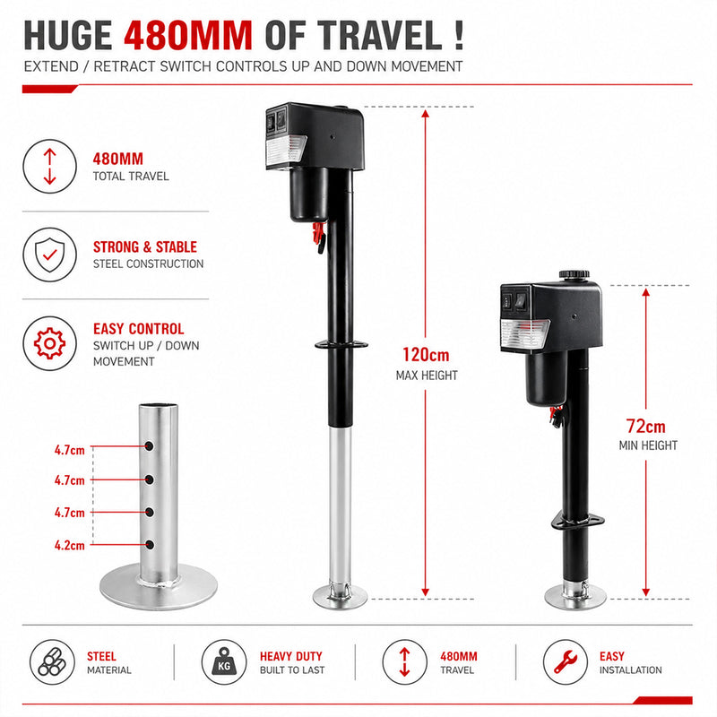 Load image into Gallery viewer, PORIYA HEAVY DUTY MOTORISED 12V ELECTRIC CARAVAN JACK TRAILER JOCKEY STAND 3500LBS