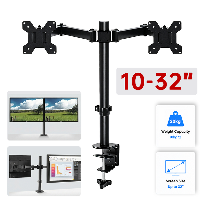 Load image into Gallery viewer, PORIYA Monitor Arm Dual Desk Mount 10-32'' Displays Screen Bracket Holder Black