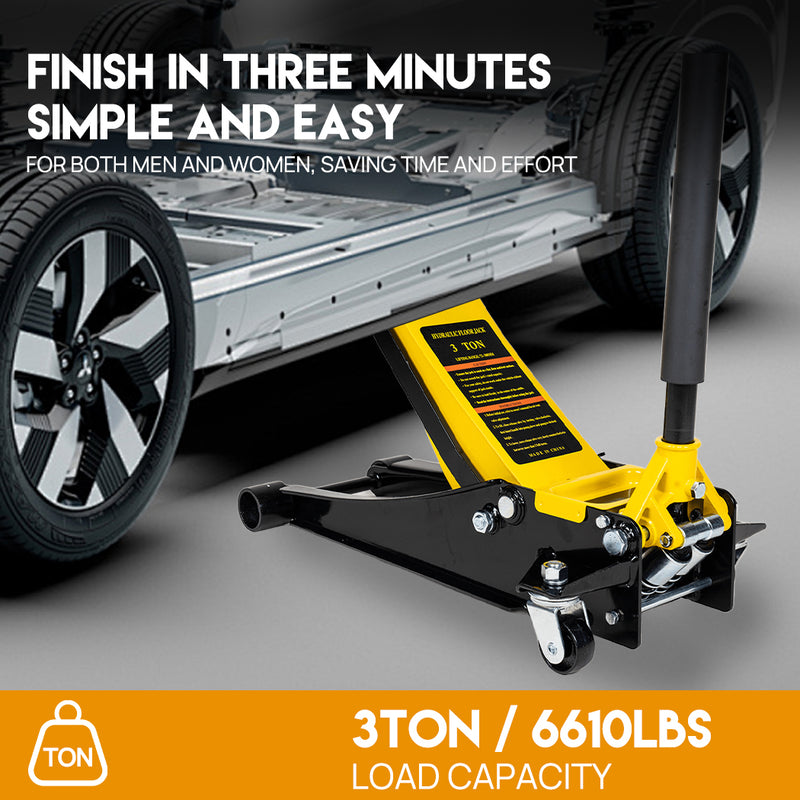 Load image into Gallery viewer, PORIYA Super Low Profile Floor Jack 3-Ton Hydraulic Trolley Quick Lift Dual Pump