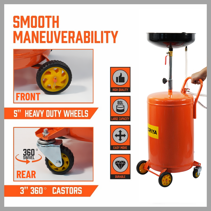 Load image into Gallery viewer, PORIYA 80L Waste Oil Drainer Fluid Change Tank Oil Drain Container Air Operated Mobile