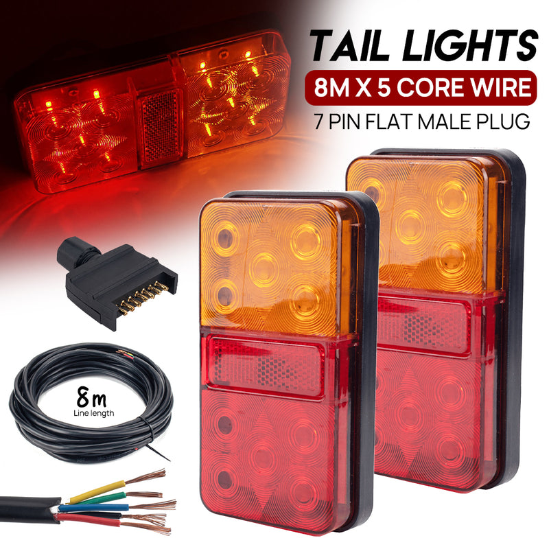 Load image into Gallery viewer, PORIYA LED Trailer Tail Light Kit Pair Plug 8m 5 Core Wire Caravan Ute 7 Pin Flat Set