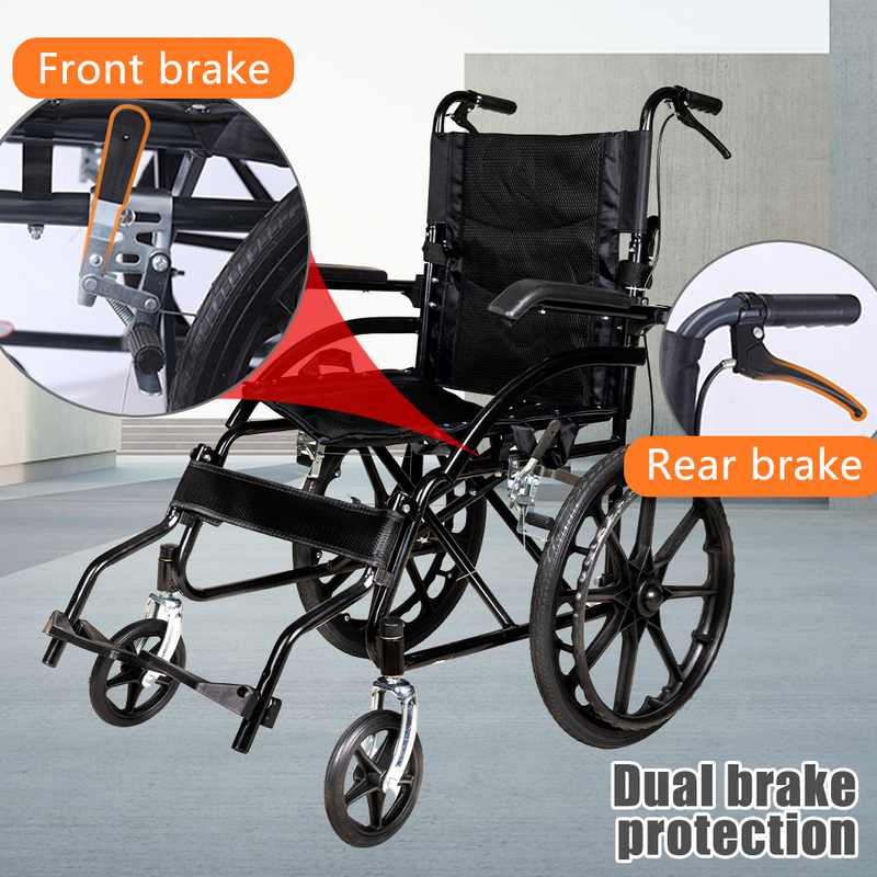 Load image into Gallery viewer, 20" Foldable Wheelchair Park Brakes Lightweight Armrest Free Flip for Elderly