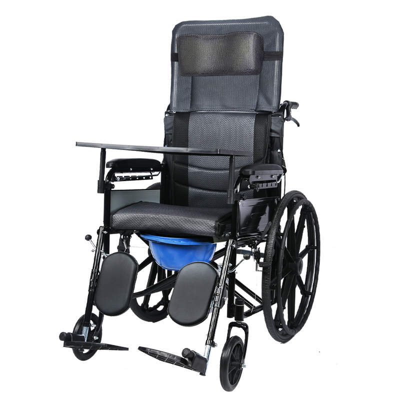 Load image into Gallery viewer, PORIYA 24" Lightweight Foldable Wheelchair 6-Level Recline w/ Dining table Safety Belt