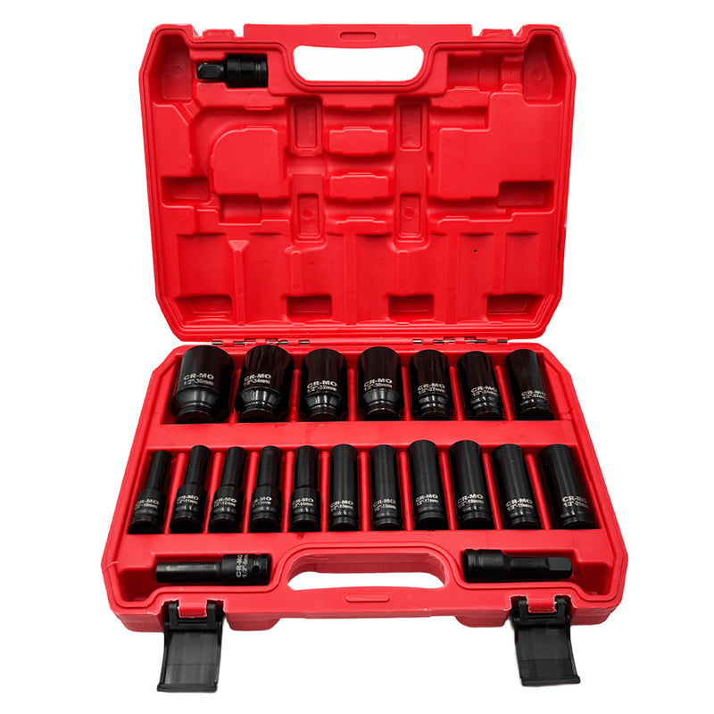 Load image into Gallery viewer, PORIYA 21/35PCS Metric 1/2" Drive Deep Impact Sockets Tools 8-36MM Garage Workshop Set