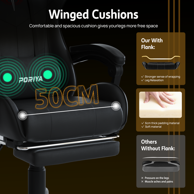 Load image into Gallery viewer, PORIYA Gaming Office Chairs 2-Points Massage Racing RGB LED Leather w/ Footrest