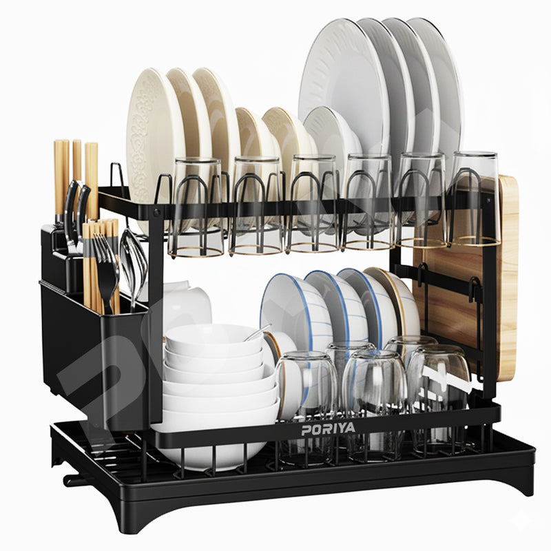 Load image into Gallery viewer, PORIYA Large Capacity Dish Drainer Carbon Steel Dish Drying Rack Drainboard Dish Rack