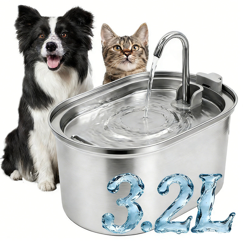 Load image into Gallery viewer, PORIYA 304 Stainless Steel Water Fountain Pet Dog Cat Drinking Dispenser Filter Feeder