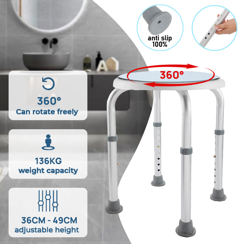 Load image into Gallery viewer, Adjustable Bath Shower Stool Height Adjustable Chair Seat Rotating Swivel Round