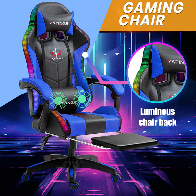 Load image into Gallery viewer, PORIYA Gaming Office Chairs 2-Points Massage Racing RGB LED Leather w/ Footrest