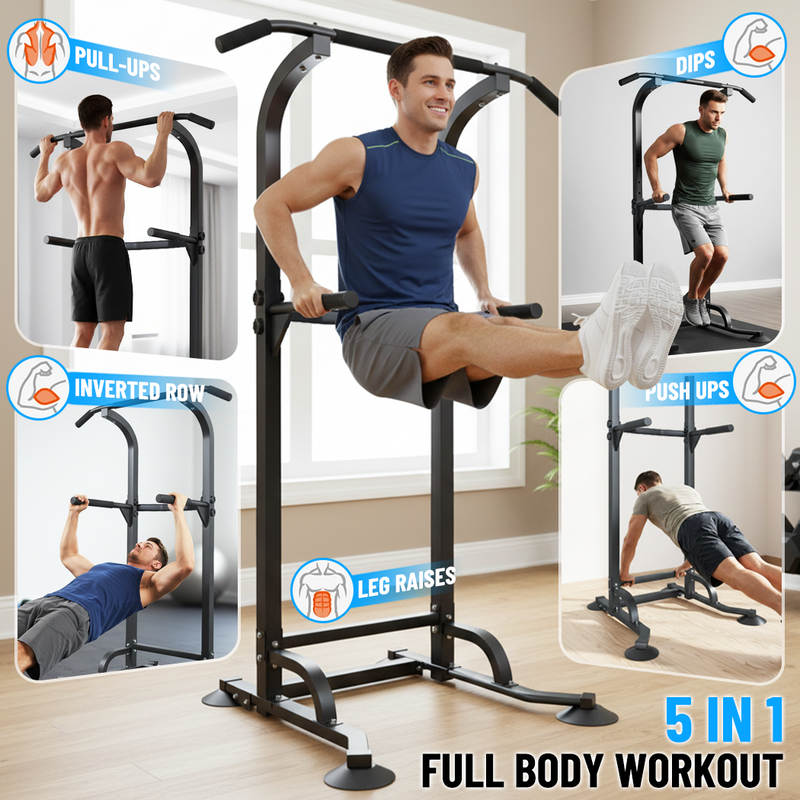 Load image into Gallery viewer, PORIYA Foldable Power Tower Chin Up Station Push Pull Up Bar Knee Raise Weight Dip Gym