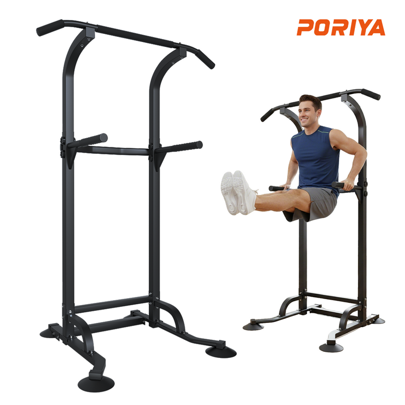 Load image into Gallery viewer, PORIYA Foldable Power Tower Chin Up Station Push Pull Up Bar Knee Raise Weight Dip Gym