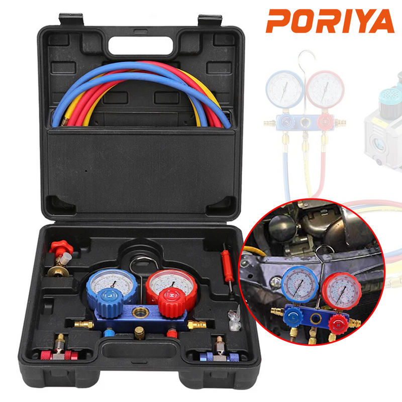 Load image into Gallery viewer, PORIYA Air Conditioner A/C Refrigeration Tools Kit Manifold Gauge Set 5 Feet R134A R12