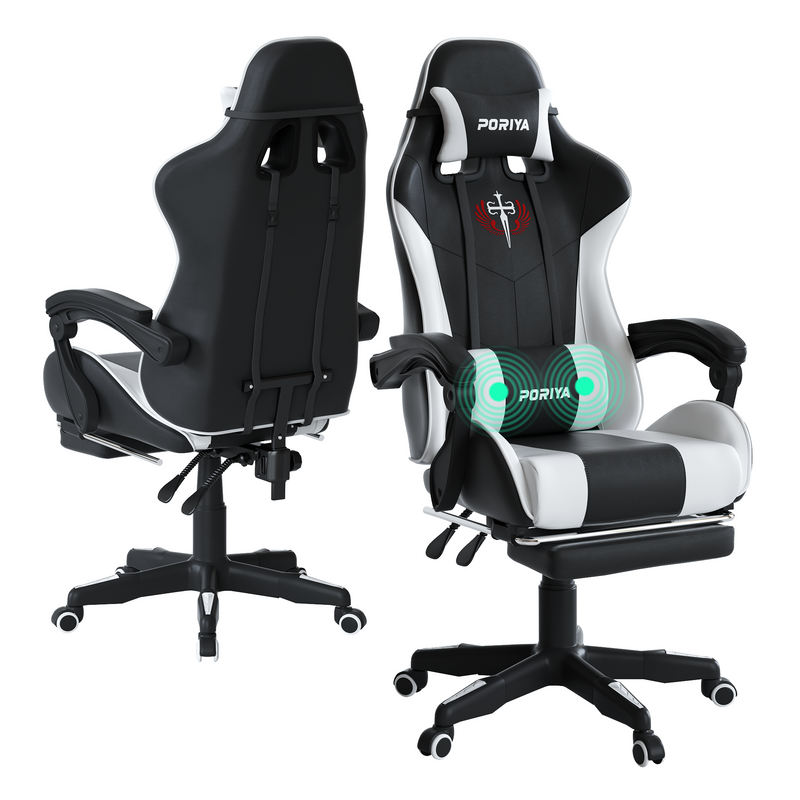 Load image into Gallery viewer, PORIYA Gaming Office Chairs 2-Points Massage Racing RGB LED Leather w/ Footrest