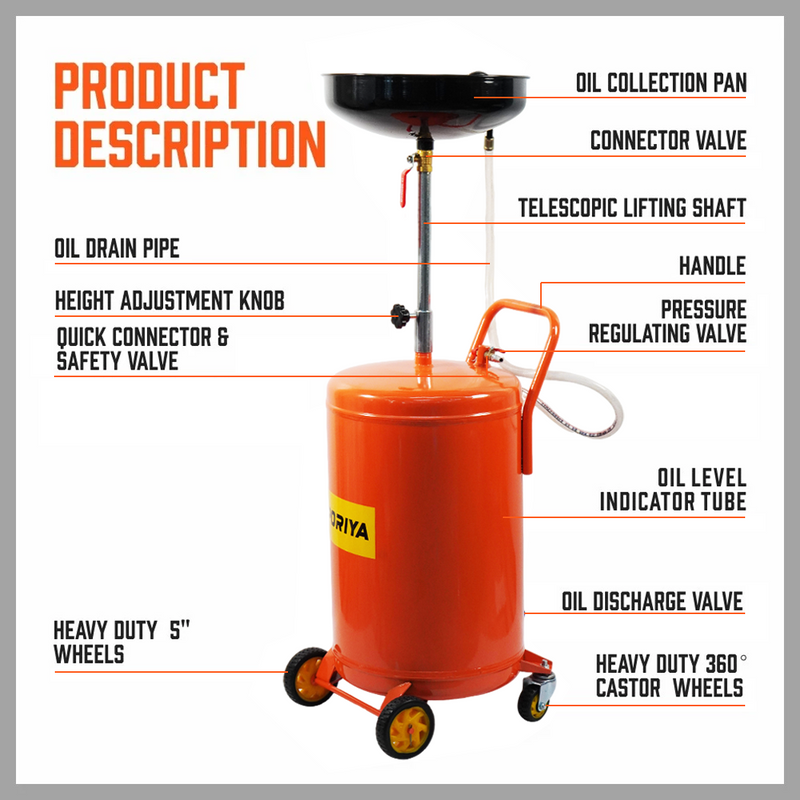 Load image into Gallery viewer, PORIYA 80L Waste Oil Drainer Fluid Change Tank Oil Drain Container Air Operated Mobile