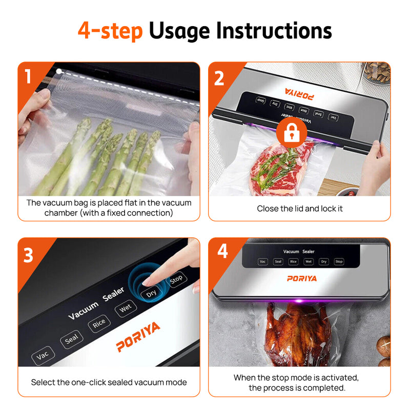Load image into Gallery viewer, PORIYA Commercial Vacuum Sealer Machine Fresh Dry Wet Food Saver Storage With 30pc Bags