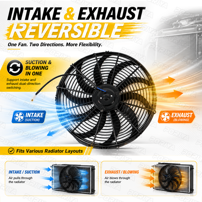 Load image into Gallery viewer, PORIYA 10'' 12" 16" 12V 80W/120W Electric Cooling Radiator Thermo Fan PULL PUSH NEW