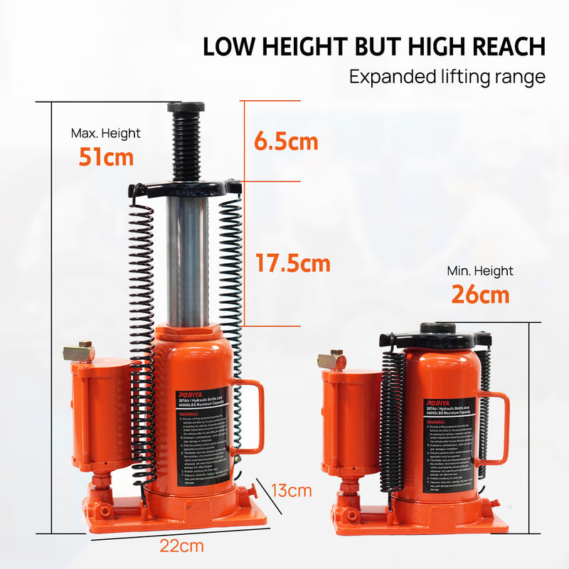 Load image into Gallery viewer, PORIYA 20 Ton Air & Manual Hydraulic Bottle Jack Heavy Car Truck Lift Heavy Duty Steel