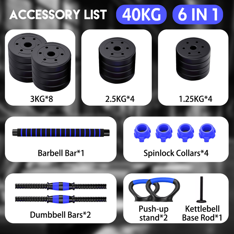 Load image into Gallery viewer, PORIYA 40kg Dumbbell Set Adjustable Barbell Kettlebell Home Gym Fitness