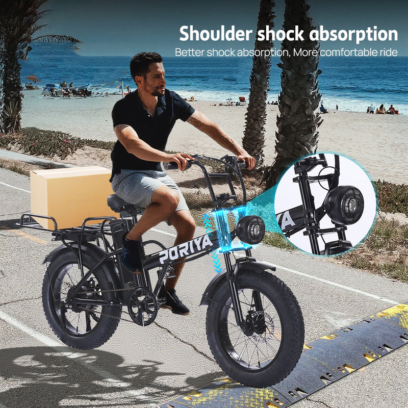 Load image into Gallery viewer, PORIYA Electric Bicycle 48V 18Ah Ebike 1500W Mountain Bike 20'' 55KM/H W/ Delivery Rack