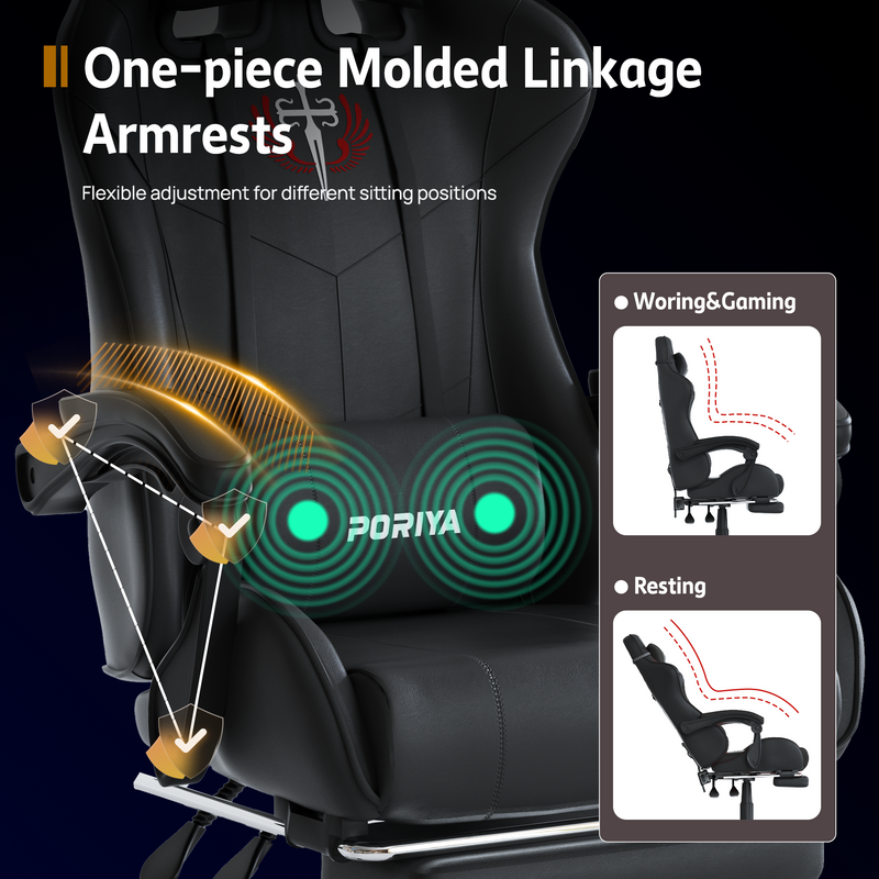 Load image into Gallery viewer, PORIYA Gaming Office Chairs 2-Points Massage Racing RGB LED Leather w/ Footrest