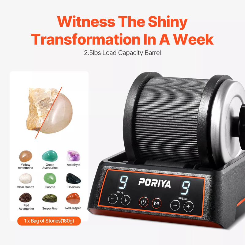 Load image into Gallery viewer, PORIYA Rock Tumbler Machine Kit Rock Polisher 9 Speeds 9-Day Timer with Grits