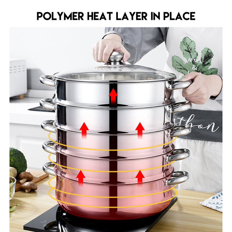 Load image into Gallery viewer, PORIYA 3/4 Tier Stainless Steel Steamer Meat Vegetable Pot Steaming Cookware Kitchen