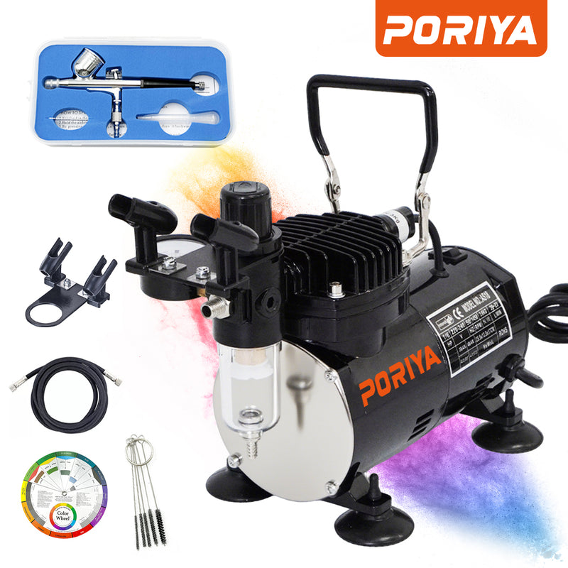 Load image into Gallery viewer, PORIYA Airbrush Compressor W/ 3L Air Tank Dual Action Paint Airbrush Spray Gun Nail Set